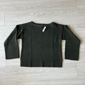 Madewell Wide Cuff Boatneck Sweater In Merino Wool Small Midnight Olive Green